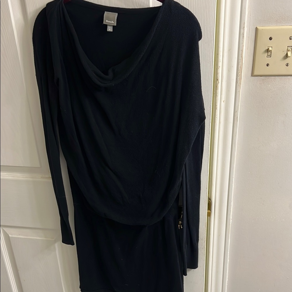 AllSaints Black Draped Long Sleeve Dress